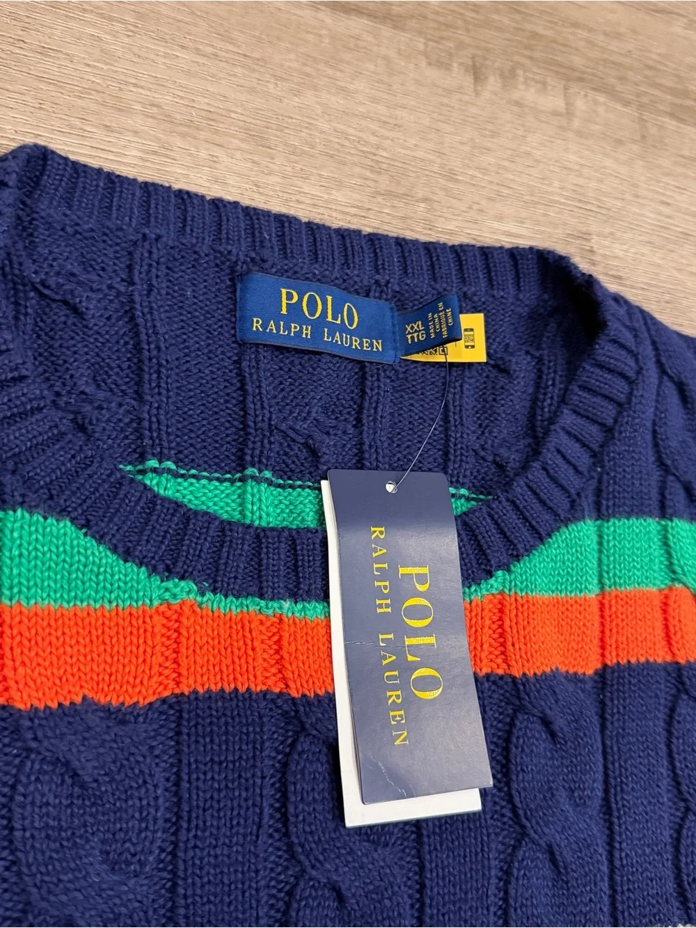 NWT Ralph Lauren Polo Men’s XL Multi Color Striped Cable Knit Cotton Sweater